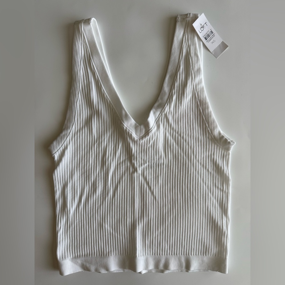 LOFT White Ribbed V-Neck Tank Top
